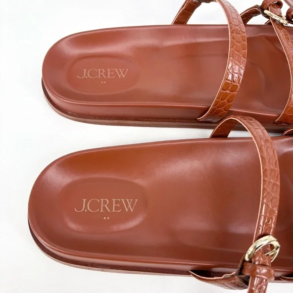 J.CREW 3-Strap Brown Faux Crocodile Slide Sandals 8 - Picture 10 of 12